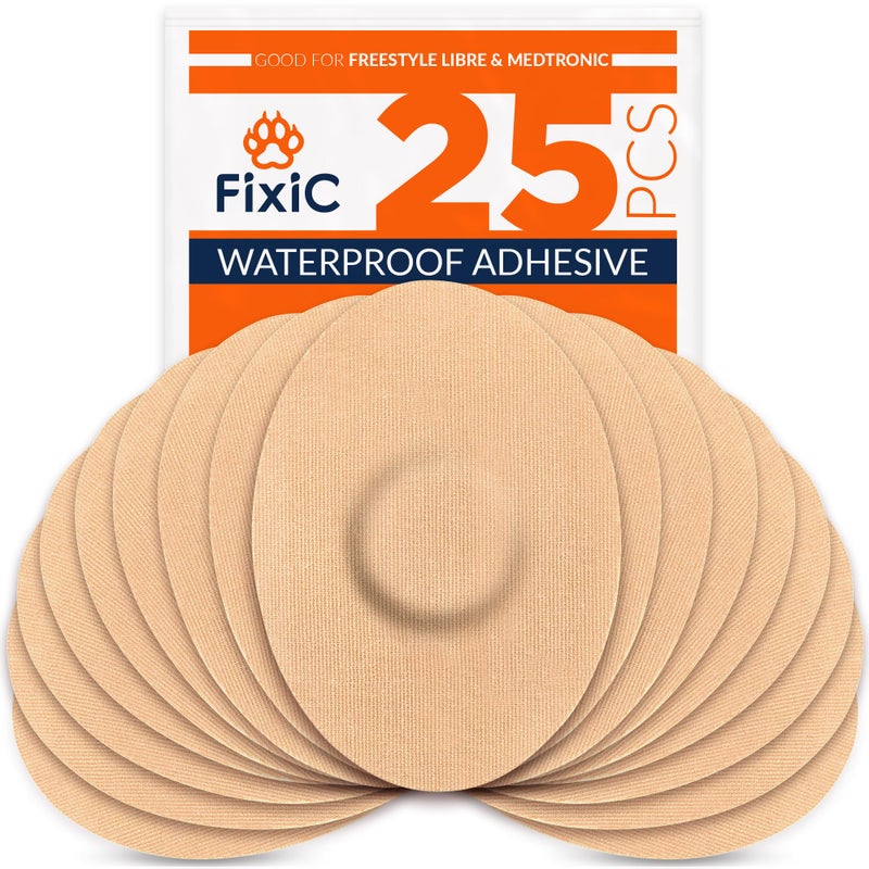 FixiC Freestyle Adhesive Patches 25 PCS â€“ Good for Libre 1, 2, 3 & Plus â€“ G7 & Stelo â€“ Guardian â€“ Waterproof Adhesive Patches â€“ Libre Adhesive Covers â€“ Pre-Cut â€“ Best Fixation for Your Sensor! (Tan) - Image 1